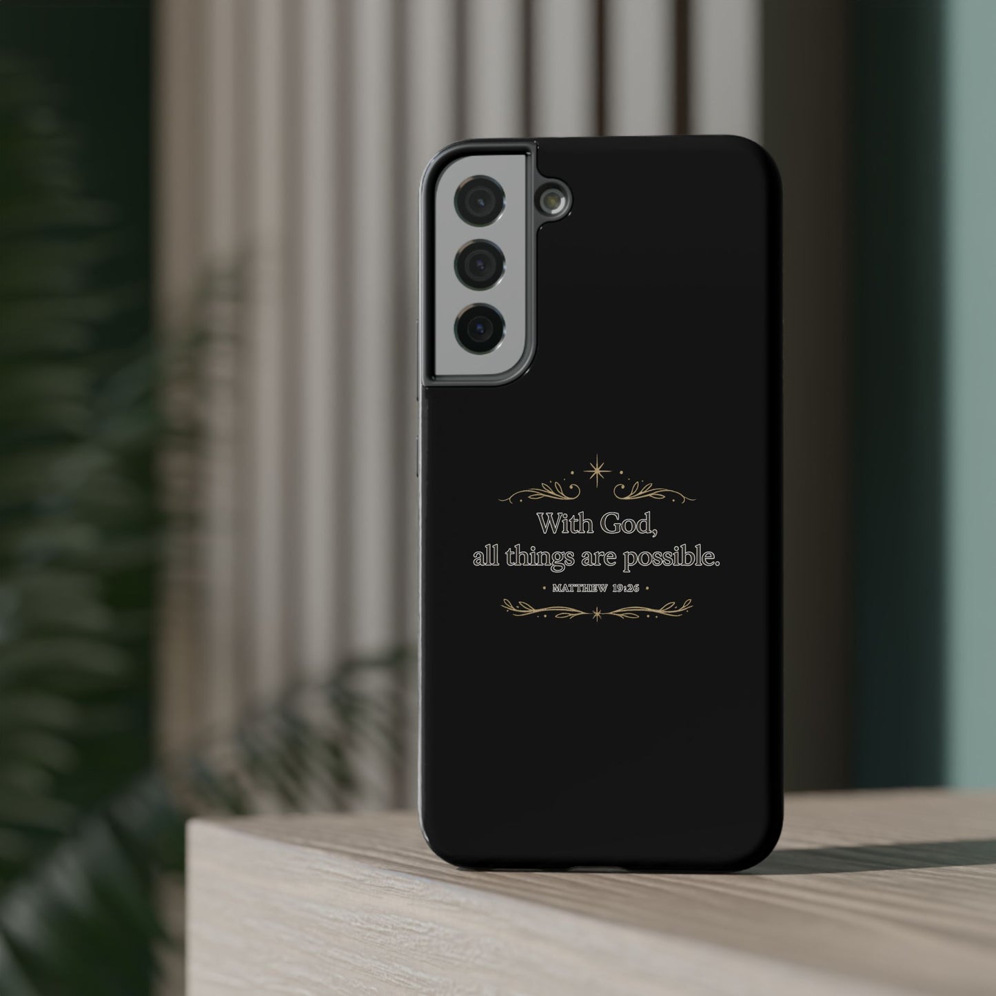 Impact-Resistant Phone Case — "With God, all things are possible" (Matthew 19:26)