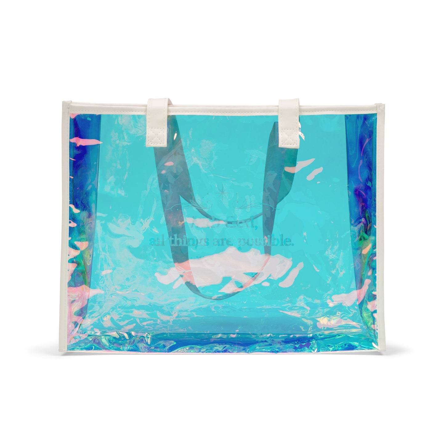 Holographic Beach Tote Bag — "With God All Things Are Possible"